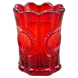 L G Wright Brilliant Red Glass Bullseye Zipper Toothpick Holder Cadmium UV Glow